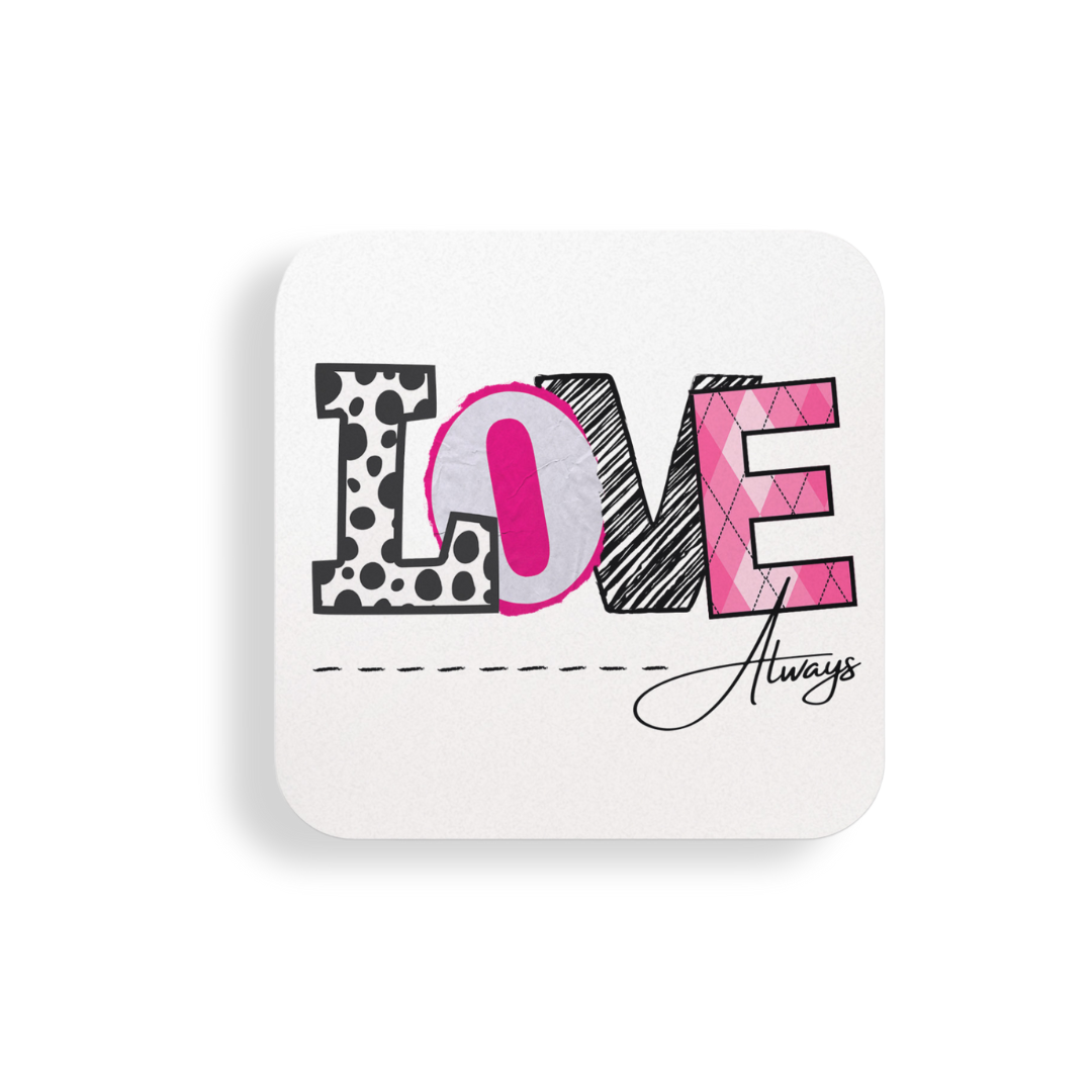 Love in Pink Typography Coaster