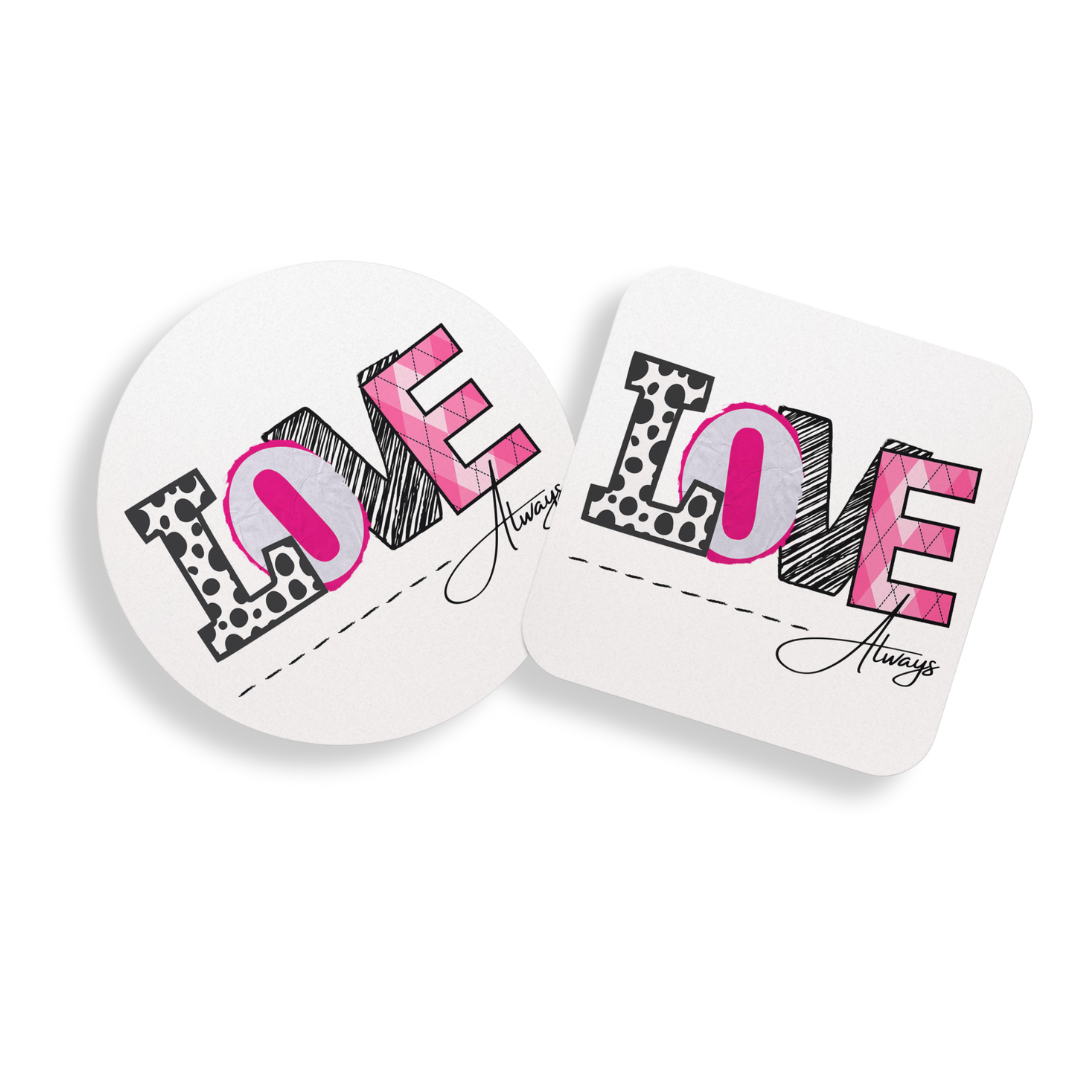 Love in Pink Typography Coaster